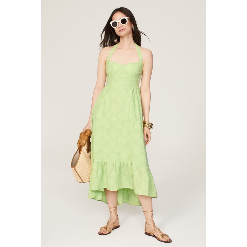 ASHLEY PARK X RTR Green Cotton Blend A-Line Halter Neck Tie Midi Dress Size 2